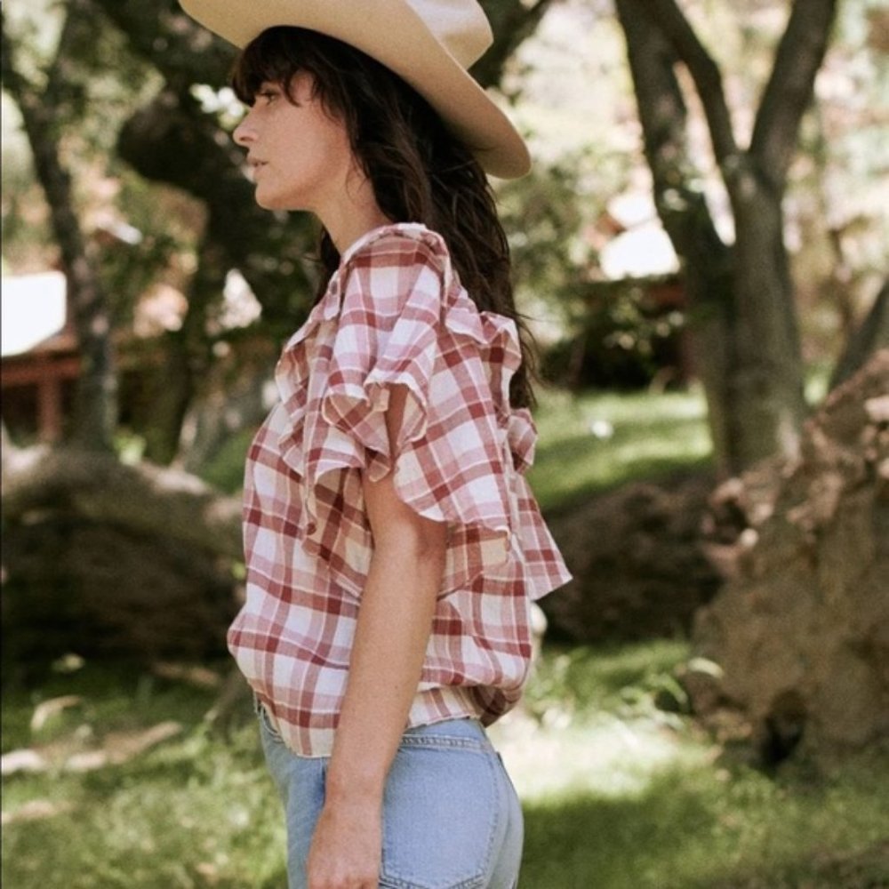 THE GREAT. Whisper Brick Plaid Shirt Size 3 - Picture 4 of 5